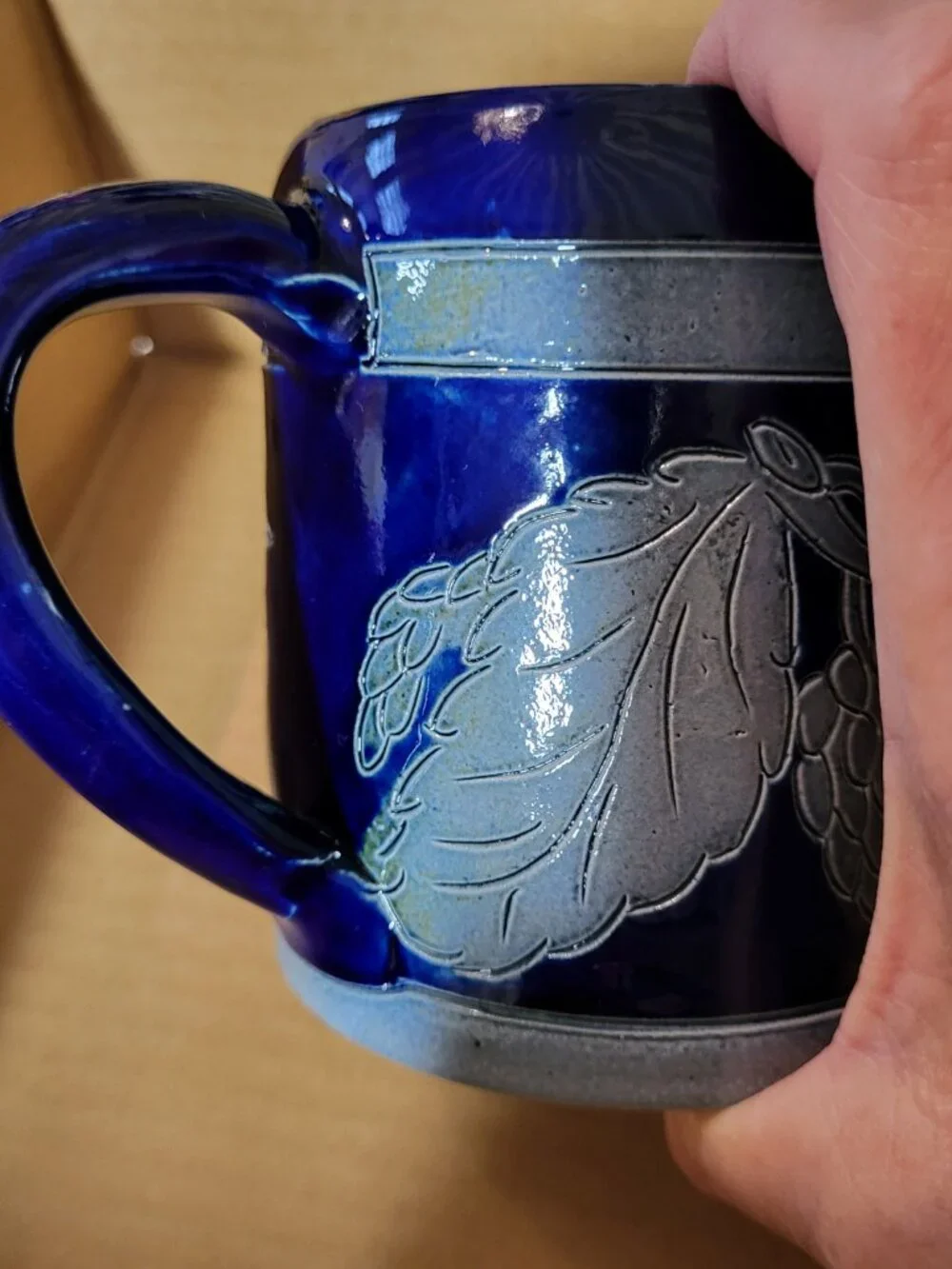 Vintage Betschdorf France Salt Glazed Pottery Beer Mug Stein Grape H Remmy